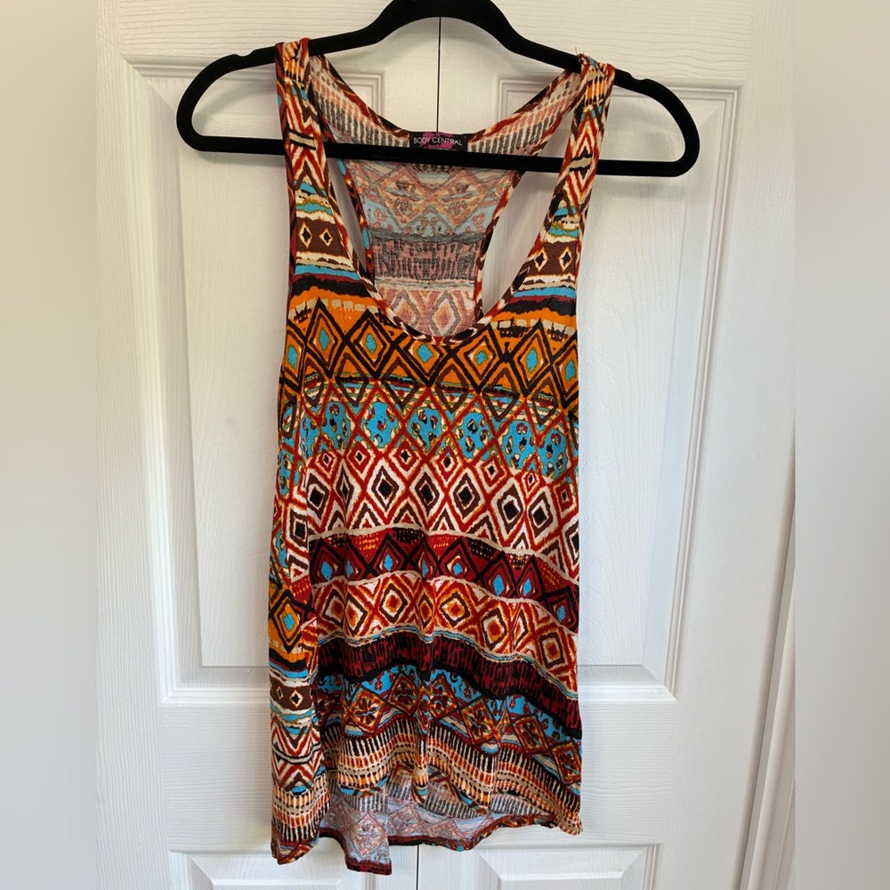 Boho Tribal Print Racerback Tank Top - Turquoise & Rust